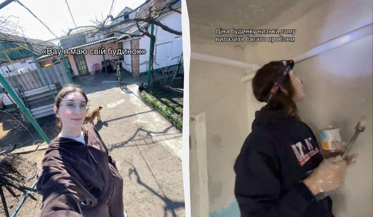 Зовнішній вигляд відремонтованої сільської хати та кадри з TikTok-акаунта alina.ptrnko.