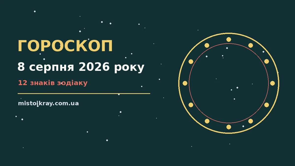 Гороскоп на 8 серпня 2026 року: ритм дня для 12 знаків про події, зустрічі та вибір