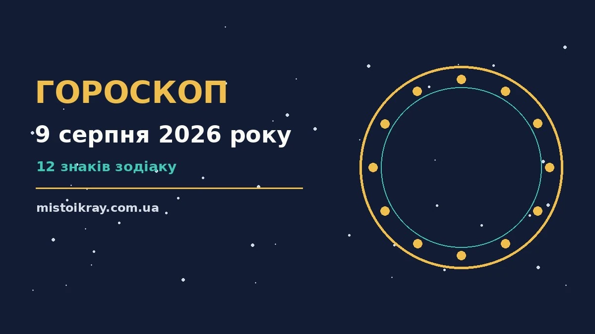 Гороскоп на 9 серпня 2026 року: ритм дня для 12 знаків про події, зустрічі та вибір