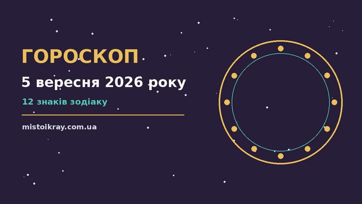 Зоряне небо над міською вечірньою панорамою, символ щоденного гороскопу на 5 вересня 2026 року